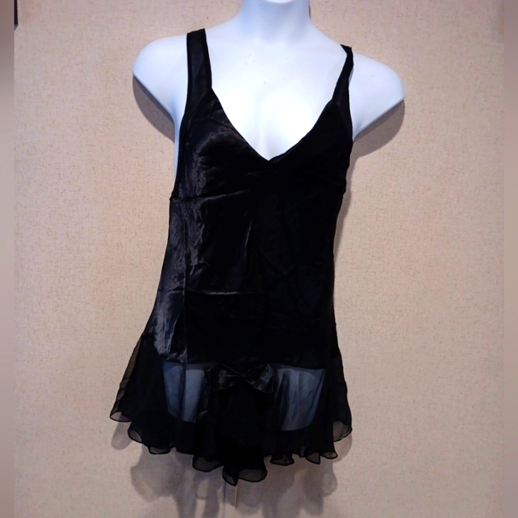 Vintage 90s Cacique Black Sheer Chemise Mini Dress Size L